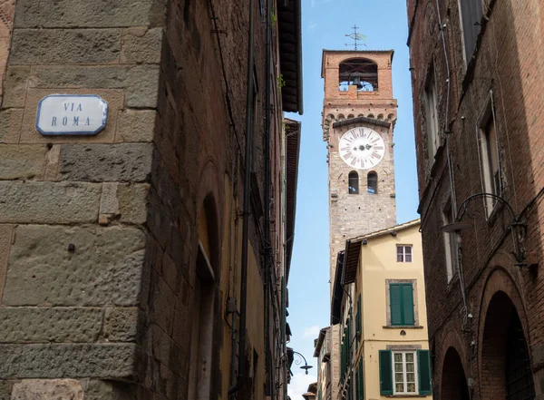 Lucca Toscana Itália Agosto 2020 Vista Agradável Torre Relógio Feita — Fotografia de Stock