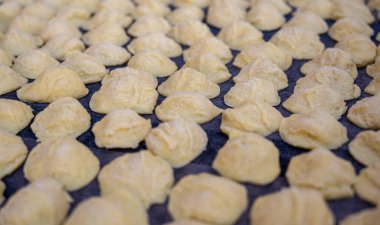 Bari, Puglia, İtalya. Ağustos 2021. Tarihi merkez, yeni hazırlanmış orkestranın yakın plan fotoğrafı ince bir tel örgüyle kurutulmuş. Bulanık arkaplan.