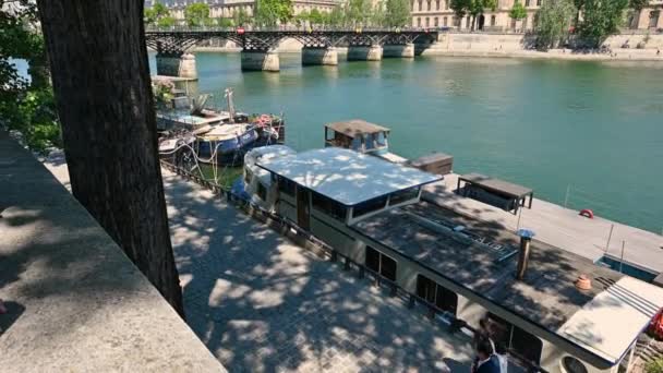 France Paris June 2022 Houseboats Seine Tilt Movement Beautiful Summer — Stockvideo