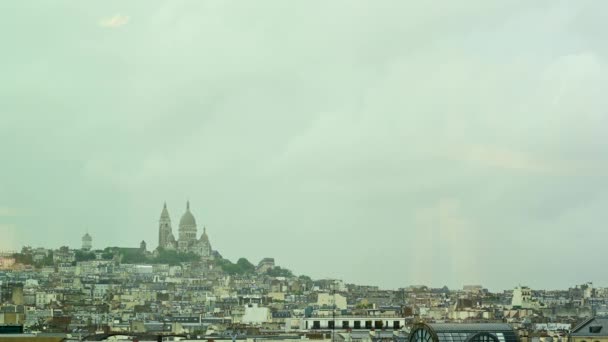 Paris France June 2022 Paris Skyline Sacred Heart Rainy Day — ストック動画