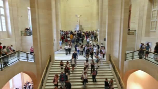 Paříž Francie Červen2022 Konceptuální Rozmazané Záběry Schodištích Muzea Louvru Okřídleným — Stock video
