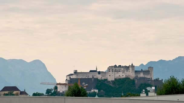 Salzburg Austria August 2022 Detail Fort Dominates Historic Center City — Stock Video