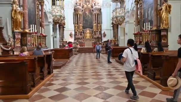 Salzburg Austria August 2022 Beautiful Pov Footage Magnificent Interior Abbey — Stock Video