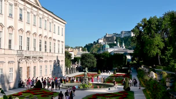 Salzburg Ausztria 2022 Augusztus Lenyűgöző Nappali Felvételek Mirabell Palace Gardens — Stock videók