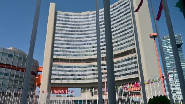 Vienna Austria August 2022 Footage Headquarters United Nations Base Flags — Stock Video