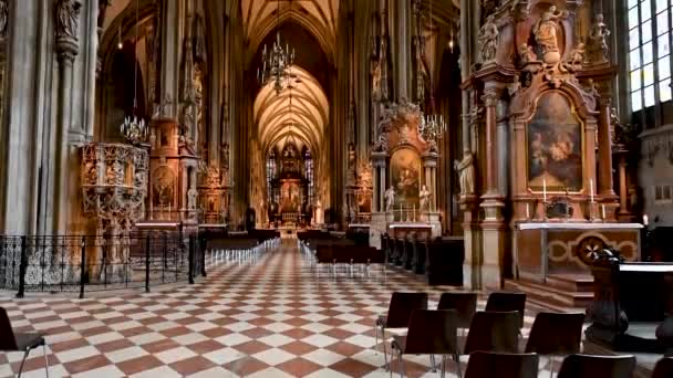 Vídeň Rakousko Srpen2022 Krásné Záběry Nakloněným Výhledem Interiéru Katedrály Štěpána — Stock video