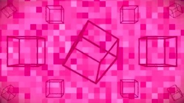 Broadcast Floating Spinning Hi-Tech Hollow Cubes, Magenta, Events, 3D, Loopable, 4K