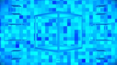 Broadcast Floating Spinning Hi-Tech Hollow Cubes, Blue, Technology, 3D, Loopable, 4K