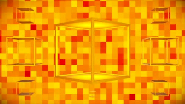 Broadcast Floating Spinning Tech Hollow Cubes Golden Technology Loopable — Wideo stockowe