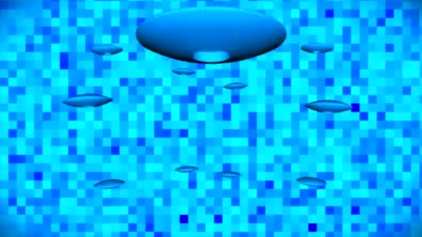 Трансляция Flying Passing Tech Saucers Blue Space — стоковое видео