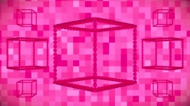 Broadcast Floating Spinning Turning Hi-Tech Hollow Cubes, Magenta, Technology, 3D, Loopable, 4K