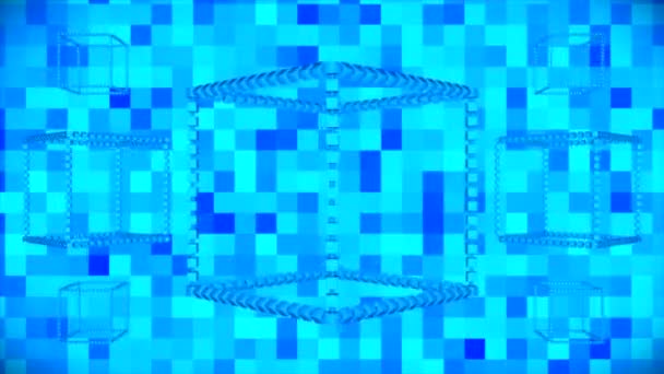 Broadcast Floating Spinning Turning Tech Hollow Cubes Blue Technology Loopable — Vídeo de Stock