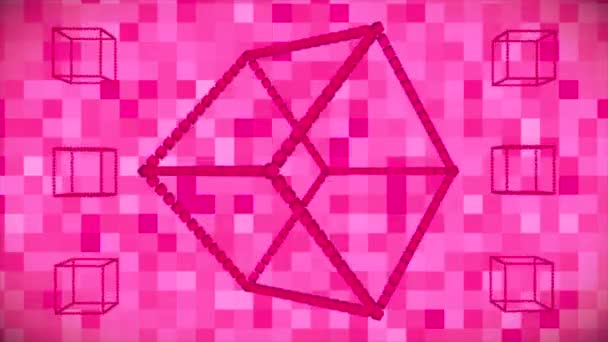 Broadcast Floating Spinning Turning Tech Hollow Cubes Magenta Technology Loopable — ストック動画