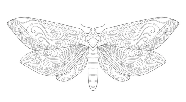 Motyl Kolorowanki Kolorowanka Dla Dorosłych Zentangle Czarno Biały Skecz Insektach — Wektor stockowy
