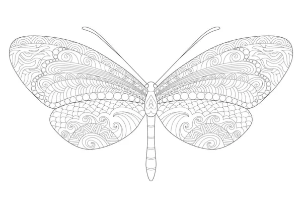 Mariposa Para Colorear Página Libro Para Colorear Adulto Estrés Zentangle — Vector de stock