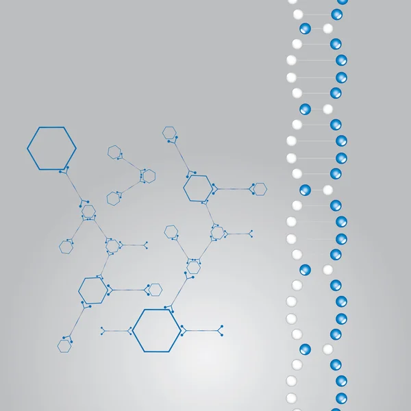 Illustrazione del filamento di DNA con atomi . — Vettoriale Stock