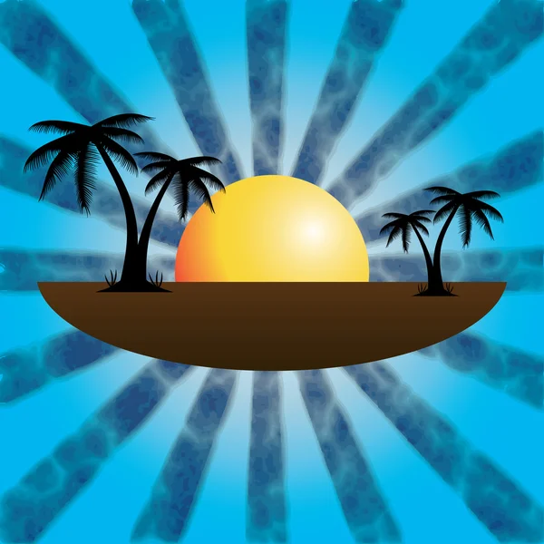 Vectorillustratie van een tropische zonsondergang en palm bomen. — Stockvector