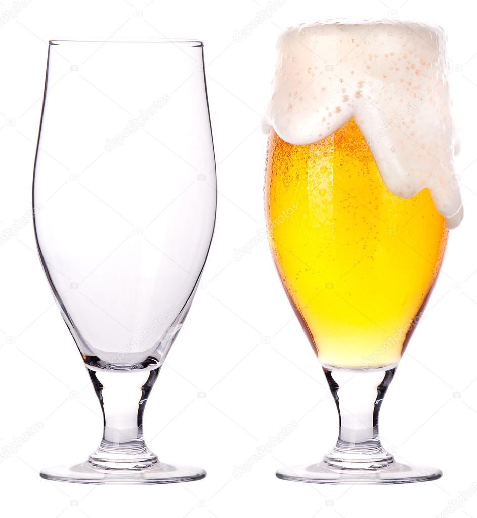 Beer glasses. full and empty isolated