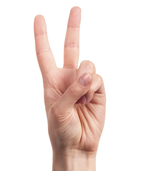 Hand zeigt Zeichen des Sieges und des Friedens — Stockfoto