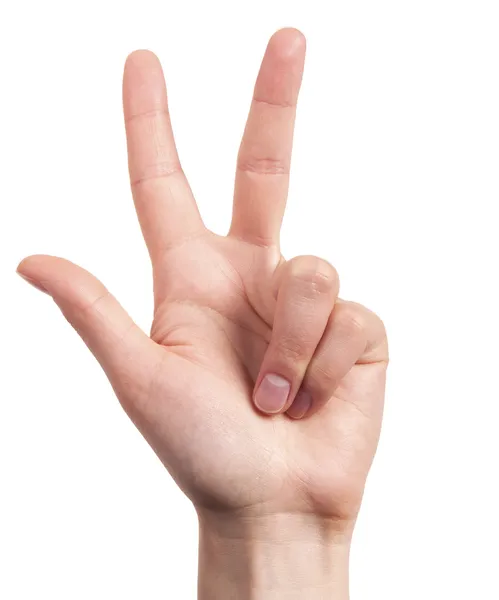 Рука показывает три пальца изолированы Стоковое Фото