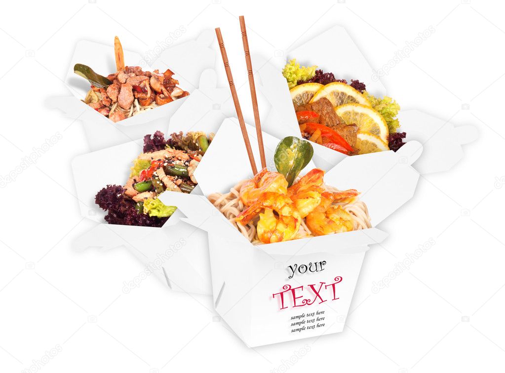 Tasty background of healthy Chinese food with chopsticks