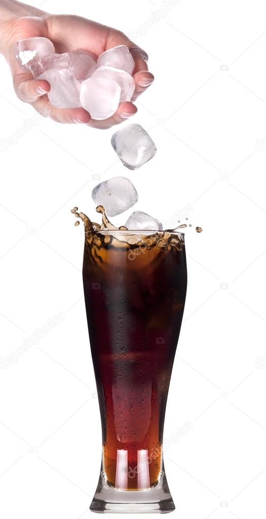 Fresh coke background with ice