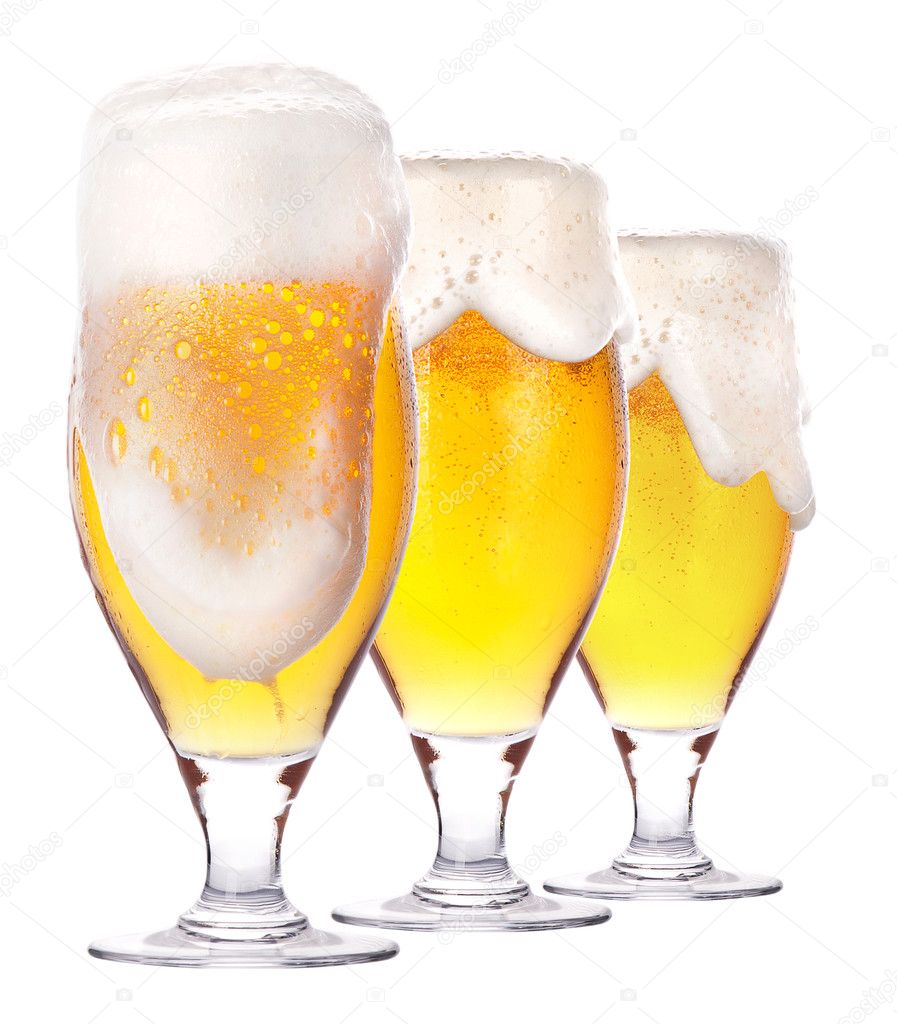 Frosty glass of light beer isolated