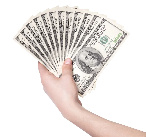 Female hands with dollars isolated on a white — Stock Photo, Image