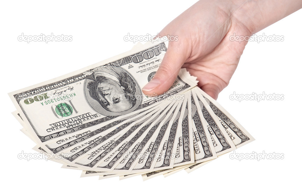 Female hands with dollars isolated on a white