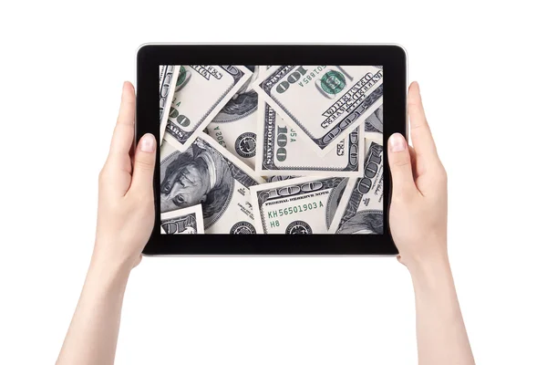 Lot of cash on a Tablet pc screen — Stock Photo, Image