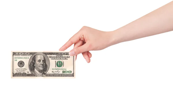 Female hands with money isolated on a white — Stock Photo, Image