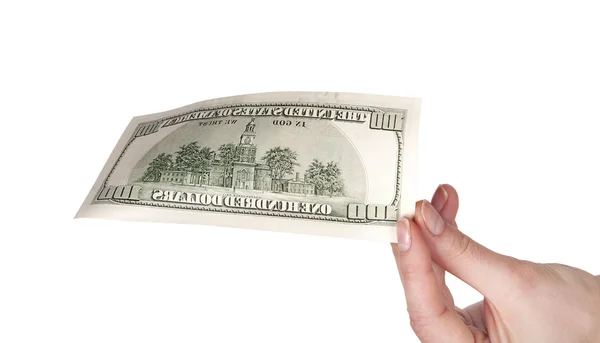 Female hands with money isolated on a white — Stock Photo, Image