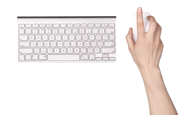 Teclado de mano y ordenador, ratón — Foto de Stock