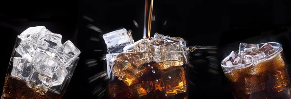 氷で新鮮なコーラを飲むを設定します。 — ストック写真