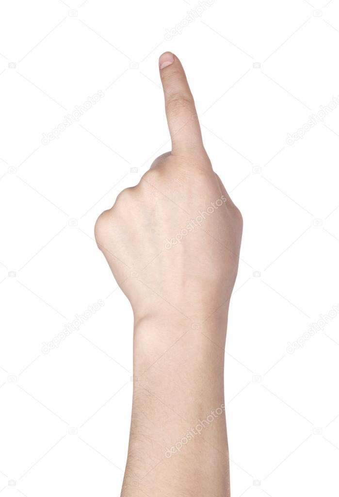 Woman's finger pointing or touching isolated on a white background