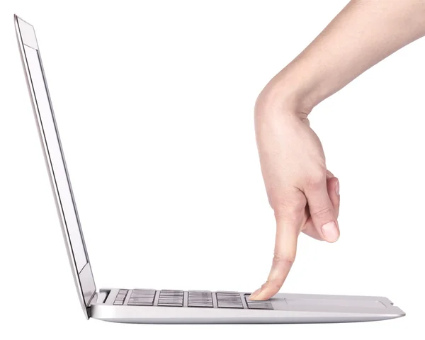 Laptop with woman hand isolated — Stock Photo, Image