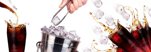 Fresh cola drink background with ice