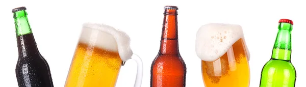 Frosty glass of light beer set isolated — Stock Photo, Image