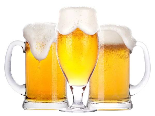 Frosty glass of light beer set isolated — Stock Photo, Image