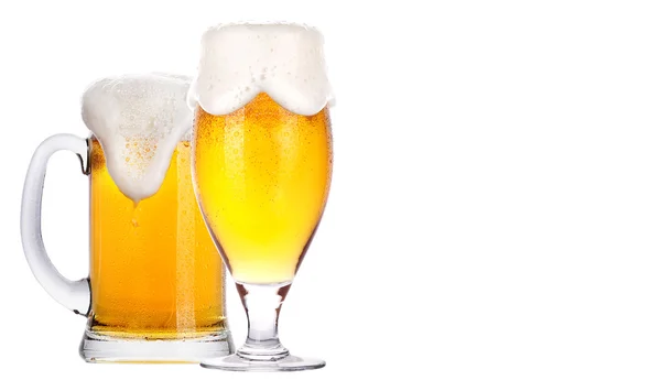 Frosty glass of light beer set isolated — Stock Photo, Image