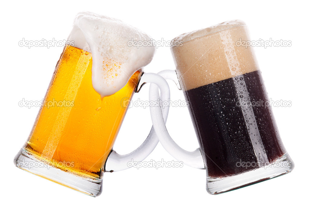 Friendship concept. two glass of light and dark beer isolated