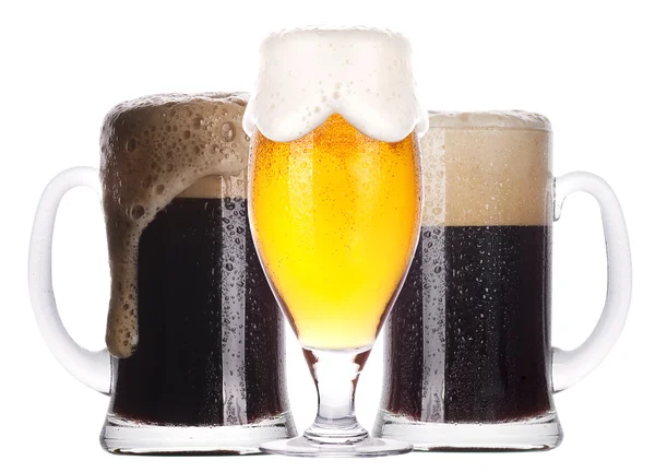 Frosty glass of light and dark beer set isolated — Stock Photo, Image