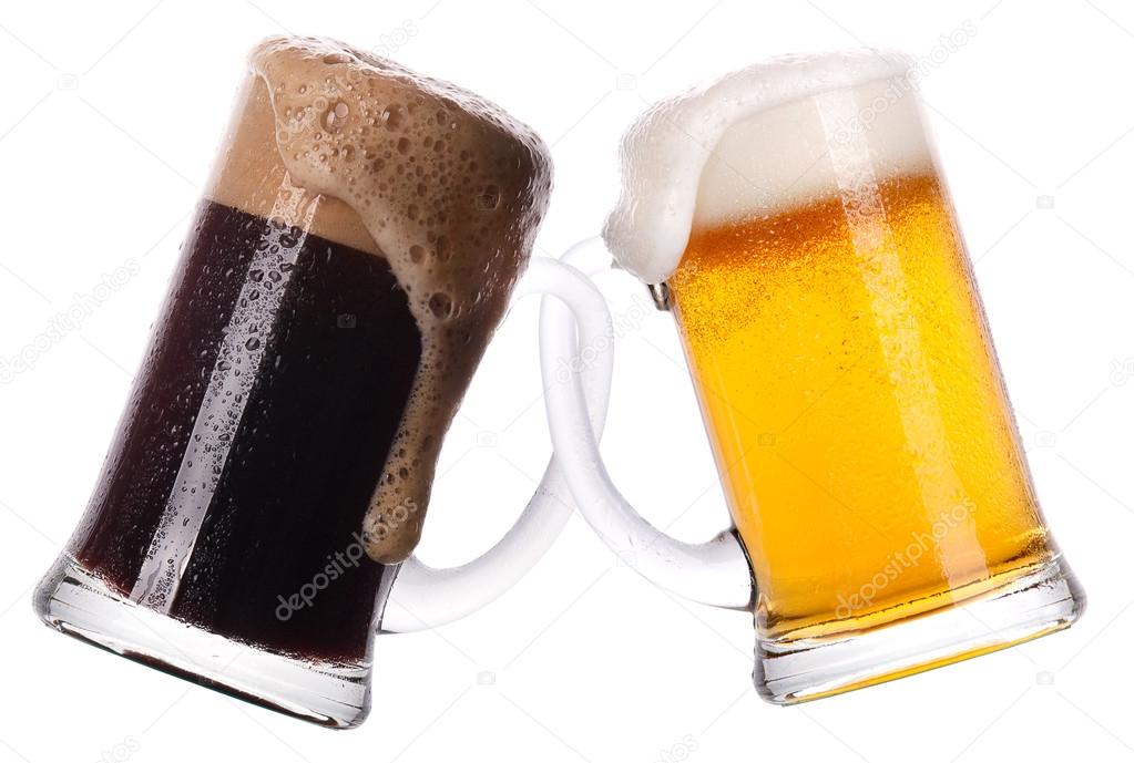 Friendship concept. two glass of light and dark beer isolated