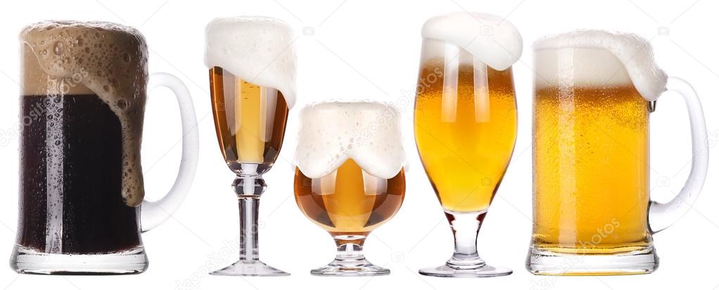 Frosty glass of light and dark beer isolated set