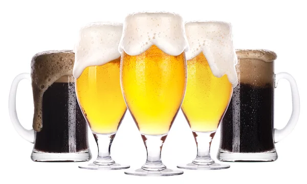 Frosty glass of light and dark beer set isolated — Stock Photo, Image