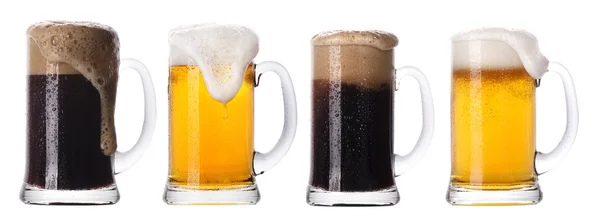 Frosty glass of light and dark beer set isolated — Stock Photo, Image