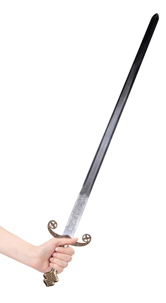 Ortaçağ kılıç elinde izole — Stok fotoğraf