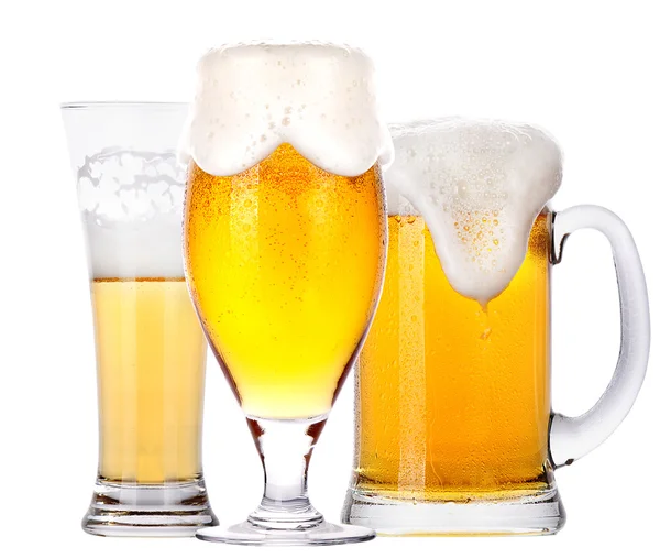Ijzig glazen van light bier set geïsoleerd — Stockfoto