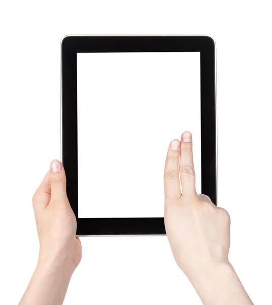 Tableta de pantalla táctil con mano —  Fotos de Stock