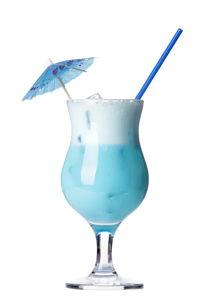 Alcoholic cocktail with umbrella and tube — Stock Photo, Image